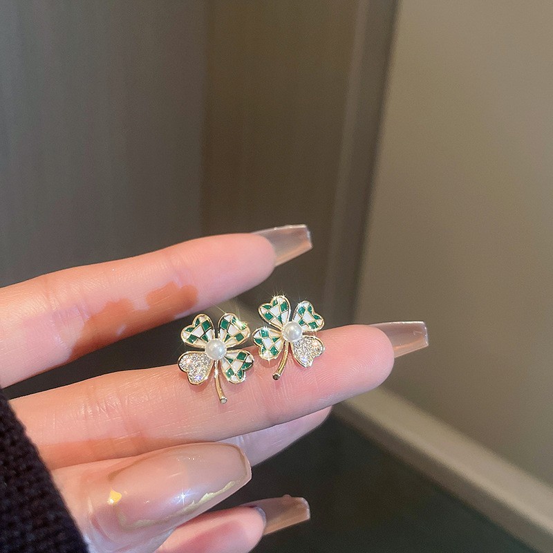 Khuyên Tai Bạc Họa Tiết Hoa Lá Đính Ngọc Trai Dễ Thương Thời Trang Cho Nữ