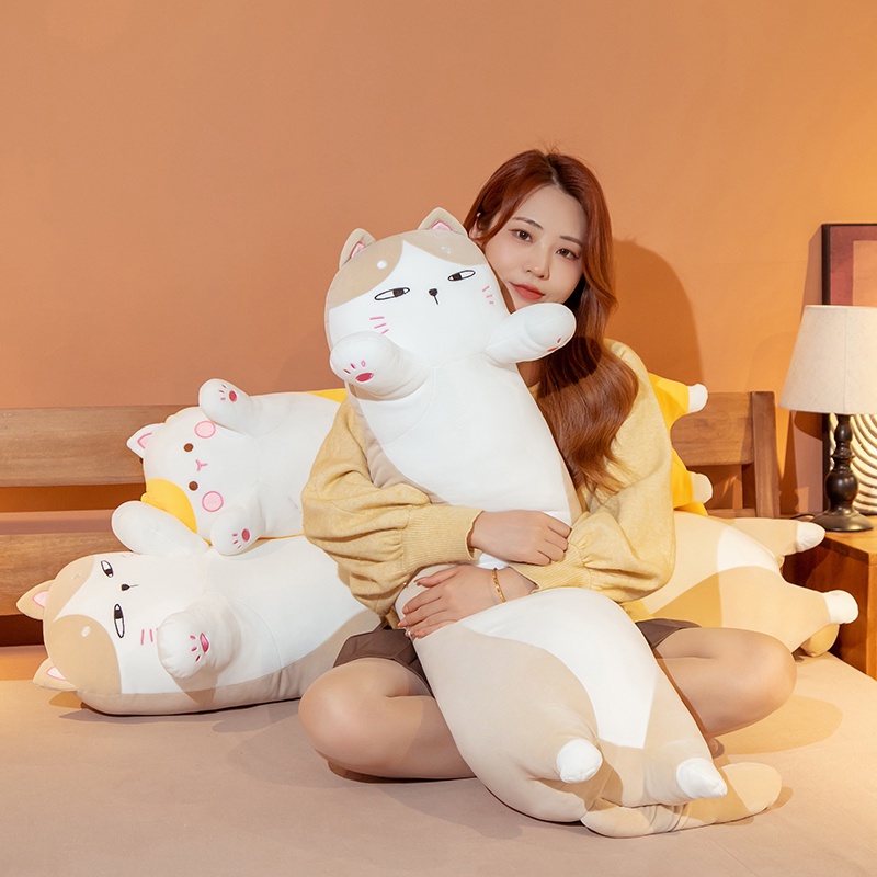 Gối Ôm Nhồi Bông Dáng Dài Mềm Mại Hình Chú Mèo Dễ Thương Làm Quà Tặng Sinh Nhật Cho Bé