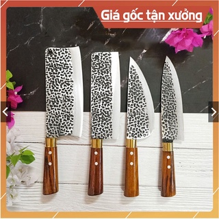 Bộ 4 dao bếp cán gỗ mun , rèn thủ công từ nhíp xe