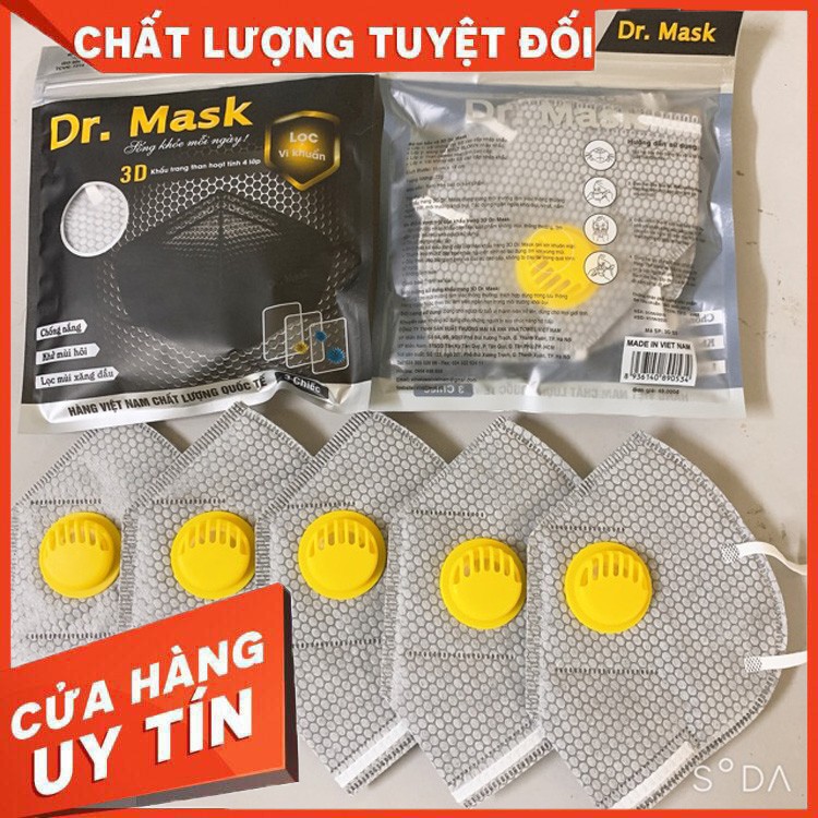 Khẩu Trang Kháng Khuẩn Dr Mask Có Van Thở, Hàng Việt Nam  Có Lớp Kháng Khuẩn, Lớp Than Hoạt Tính