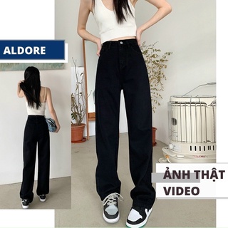 Quần jean ống loe rộng đứng nữ lưng cao, quần bò cạp cao màu Đen co giãn hack dáng hàng cao cấp siêu hot