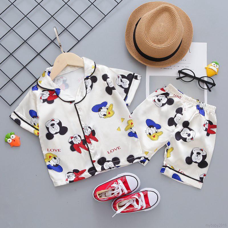 Bộ Đồ Ngủ Pijama Gồm 2 Món Áo Tay Ngắn Và Quần Short Dành Cho Bé Trai / Gái