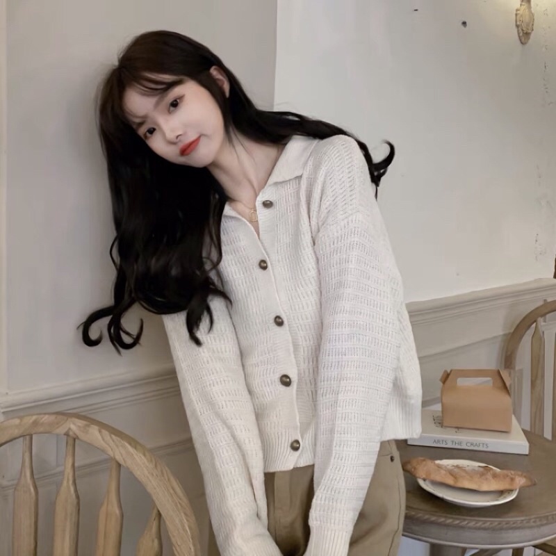 Áo len nữ dài tay cổ bẻ phong cách Hàn Quốc 3 màu siêu xinh | BigBuy360 - bigbuy360.vn