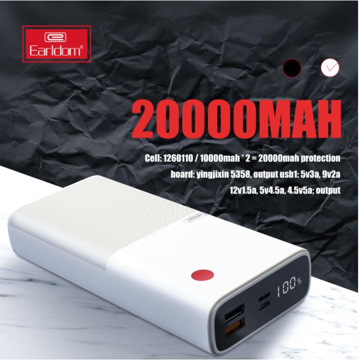 Sạc dự phòng 20000mAh Earldom PD-05, pin sạc dự phòng dung lượng lớn rất bền