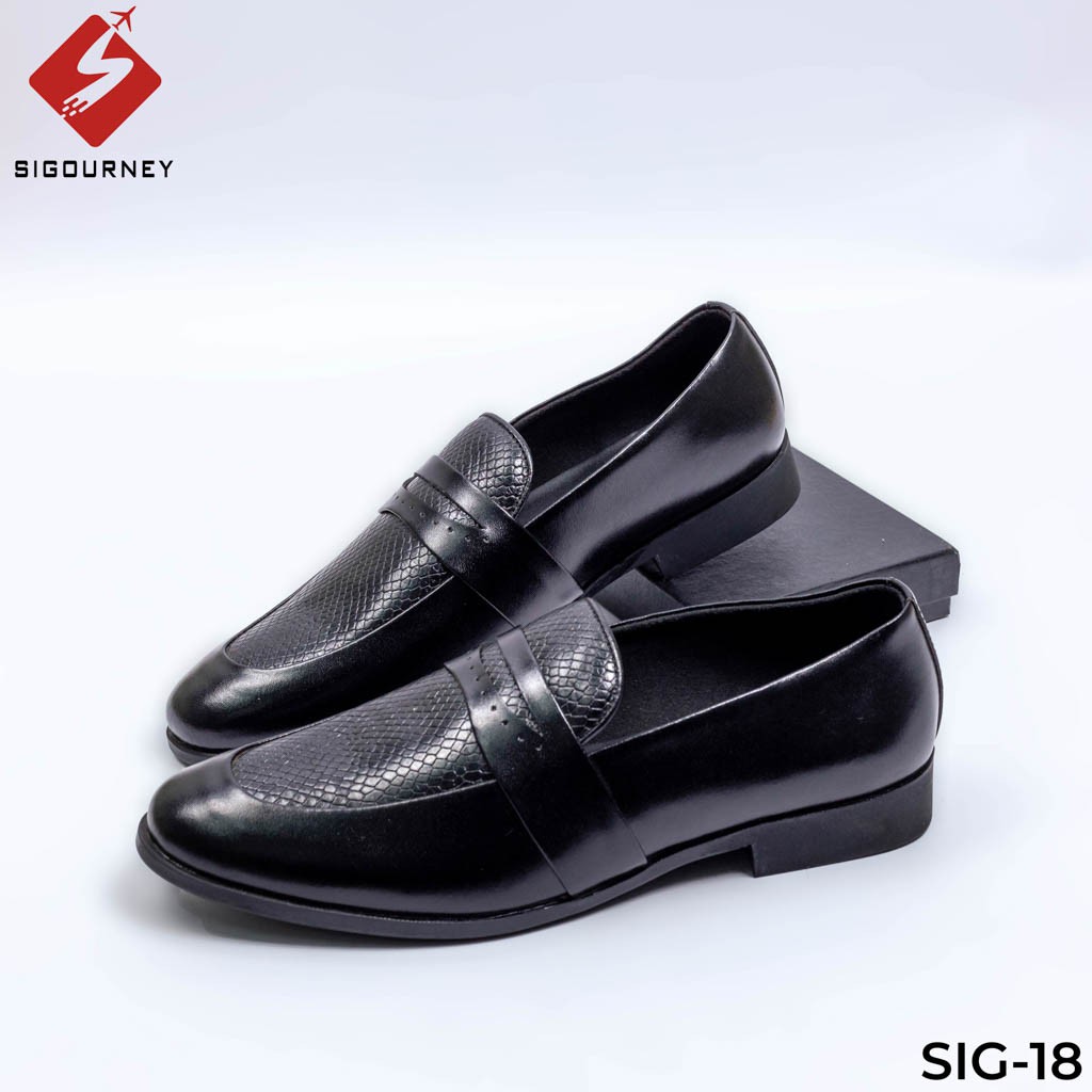 Giày tây nam đẹp da bò dành cho dân công sở SIGOURNEY SIG-18 màu đen