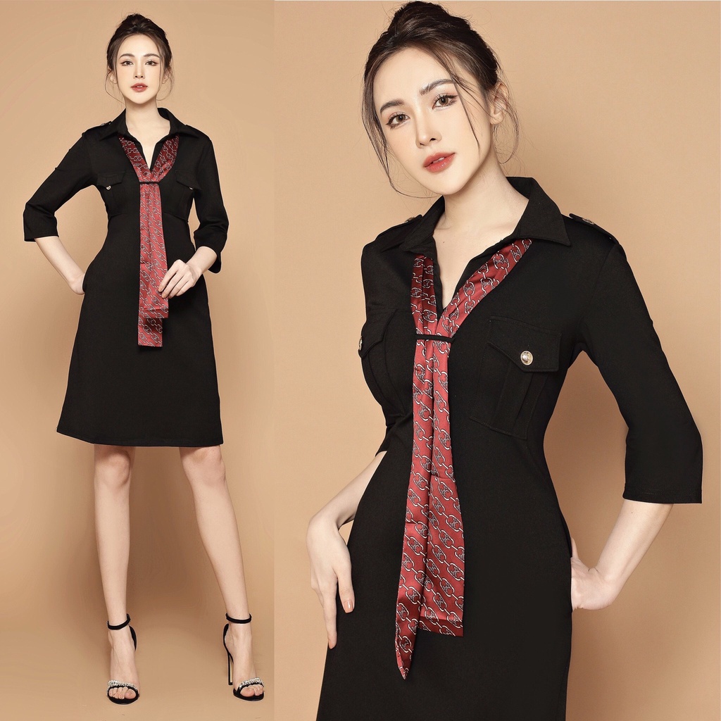Đầm thun dáng suông sơ mi kèm nơ thương hiệu BBR hàng nhập cao cấp