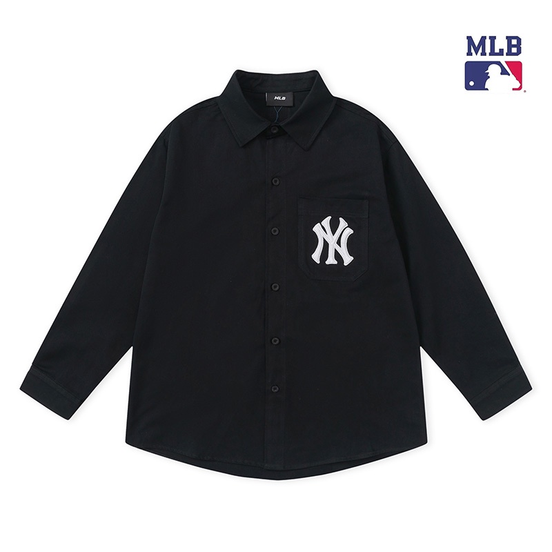 ❤❀  ❤ Áo Sơ Mi Tay Dài Thêu Họa Tiết MLB NY Phong Cách Retro Mới Cho Cặp Đôi