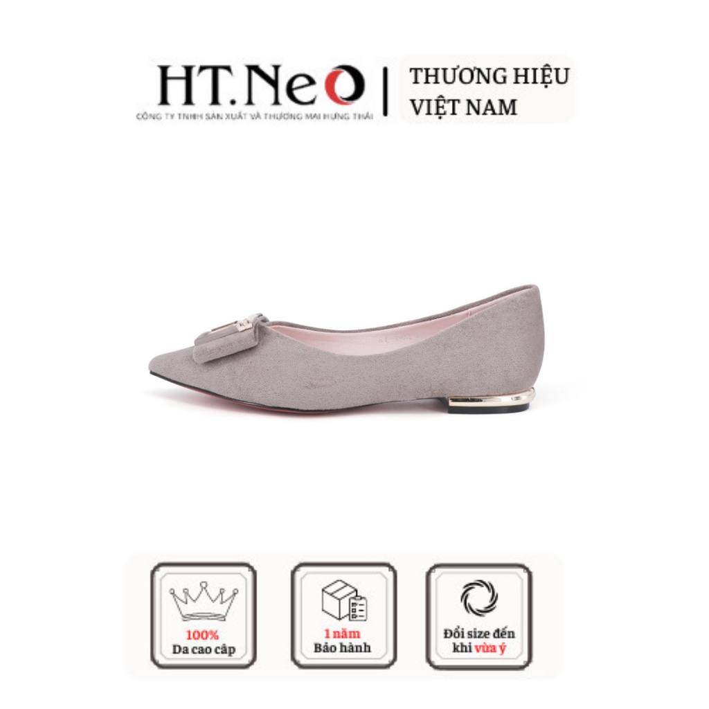 Giày búp bê nữ HT.NEO Da lộn mềm mại, thiết kế đính khuy cực xinh NU90