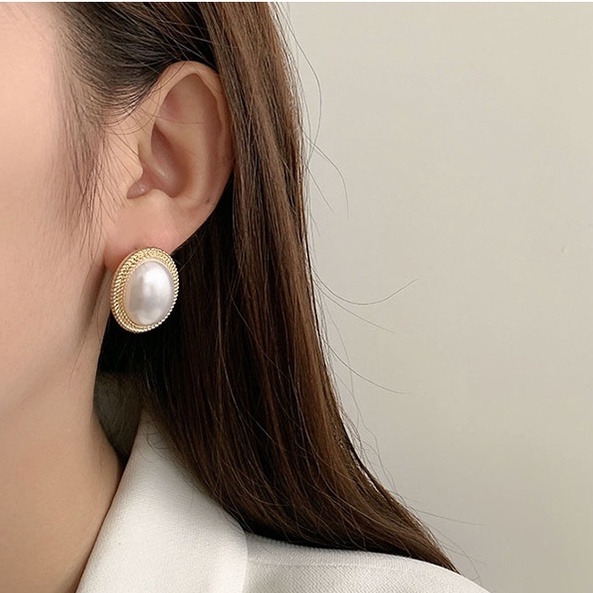 Bông Tai Mạ Bạc 925 Hình Bông Hoa Đính Kim Cương Ngọc Trai Trắng Sang Trọng Cho Nữ