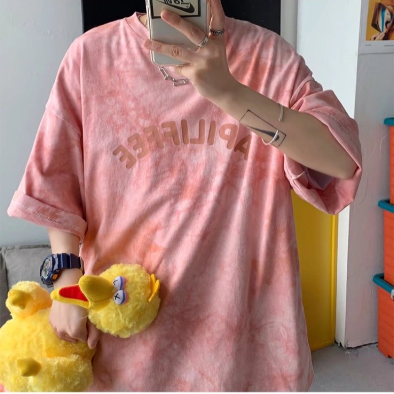 Áo Thun Tay Ngắn Dáng Rộng Thiết Kế Nhuộm Màu Độc Đáo Thời Trang Cá Tính Cho Nam Nữ