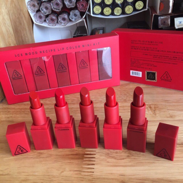Set 5 son mini tone đỏ