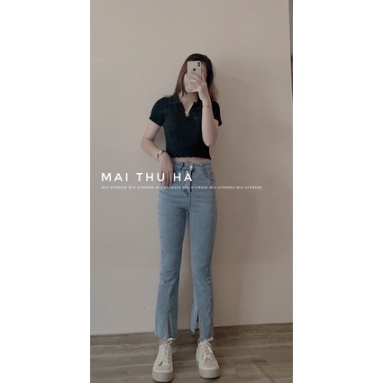 [ẢNH THẬT] QUẦN BÒ ỐNG SUÔNG XANH NHẠT TÚI DÁN