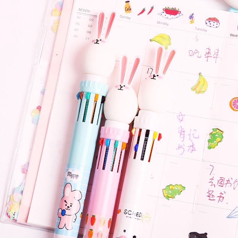 Bút Bi 10 Màu Sắc Hình Đầu Thỏ Ngộ Nghĩnh