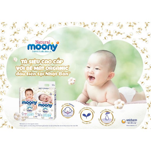 Bỉm quần Moony Natural bề mặt bông organic, tã em bé nội địa Nhật M46,L36,XL32 - Monnie Kids