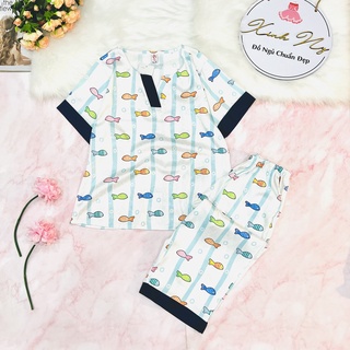Đồ bộ lụa xướt ánh kim cao cấp quần lửng nhiều họa tiết dễ thương