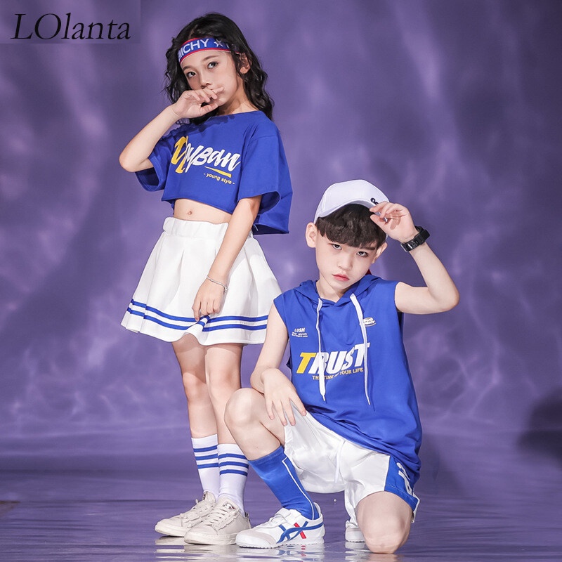 Bộ Trang Phục Nhảy Hip Hop Gồm Áo + Chân Váy Ngắn Phong Cách Hip Hop Cho Bé 4-16 Tuổi