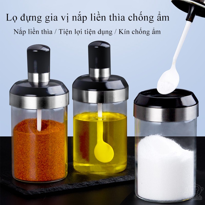 Combo Lọ Hũ Thủy Tinh Đựng Gia Vị Kèm Muỗng Nắp Nhựa 250ml giá rẻ