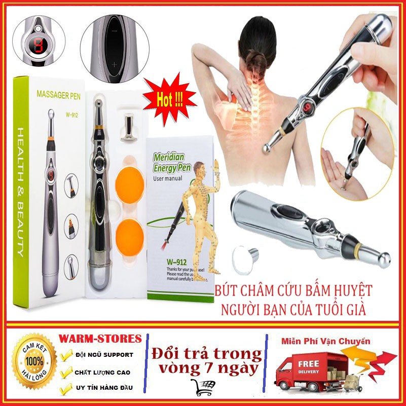 Bút Châm Cứu Bấm Huyệt Trị Liệu Xung Điện 3 Đầu Bút Day Huyệt Massage Pen W912 Hàng Cao Cấp