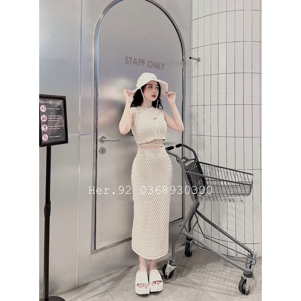 Set áo len ba lỗ kèm chân váy siêu xinh , Set len ôm body dáng dài
