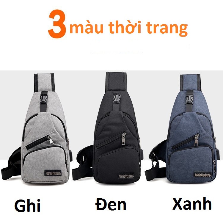 (Có 3 Màu) Túi đeo bụng balo USB vải cao cấp có công tai nghe và USB ( Tặng cáp sạc)