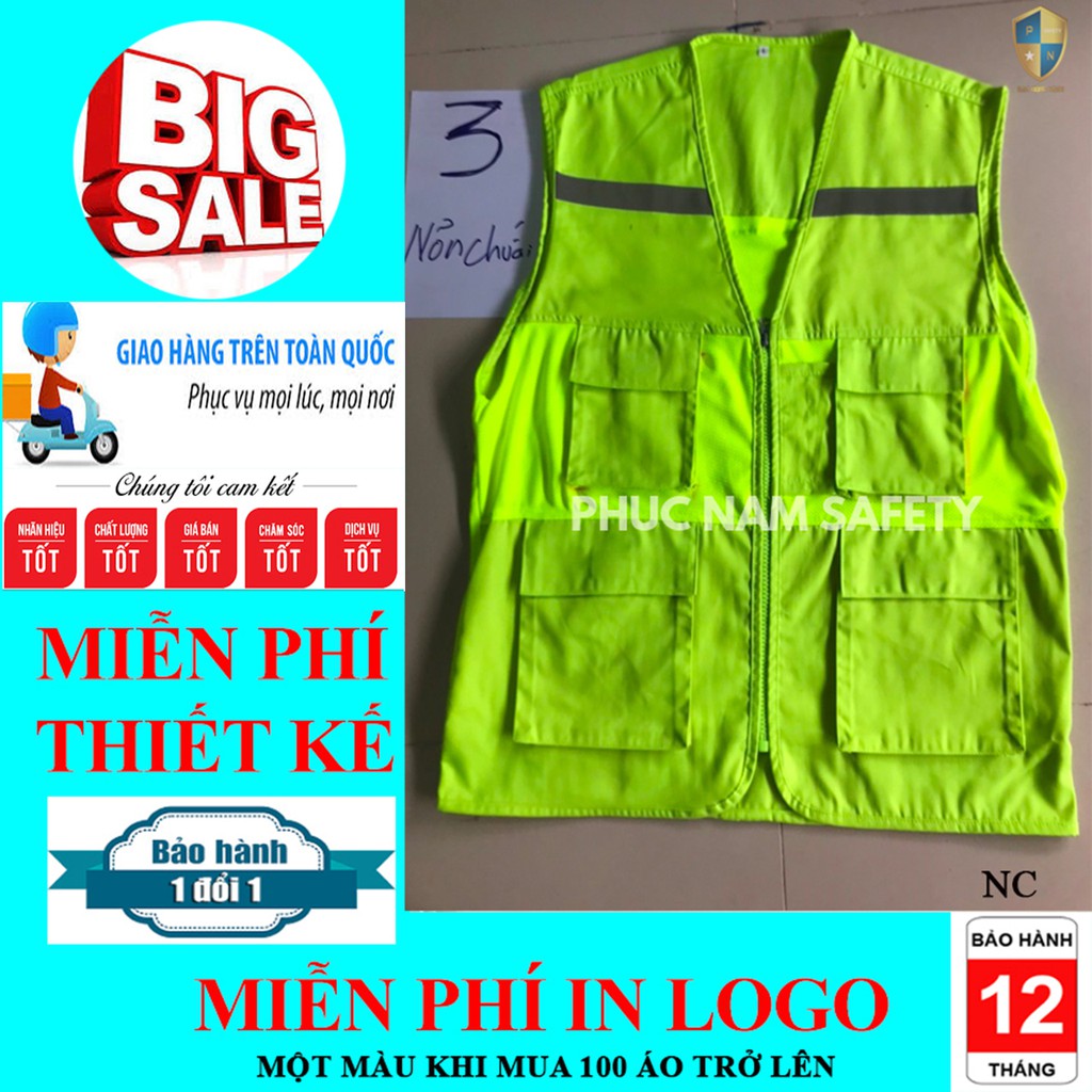 Áo bảo ghi lê phản quang màu nõn chuối , áo ghi lê, đồng phục kỹ sư, BHLĐ Phúc Nam