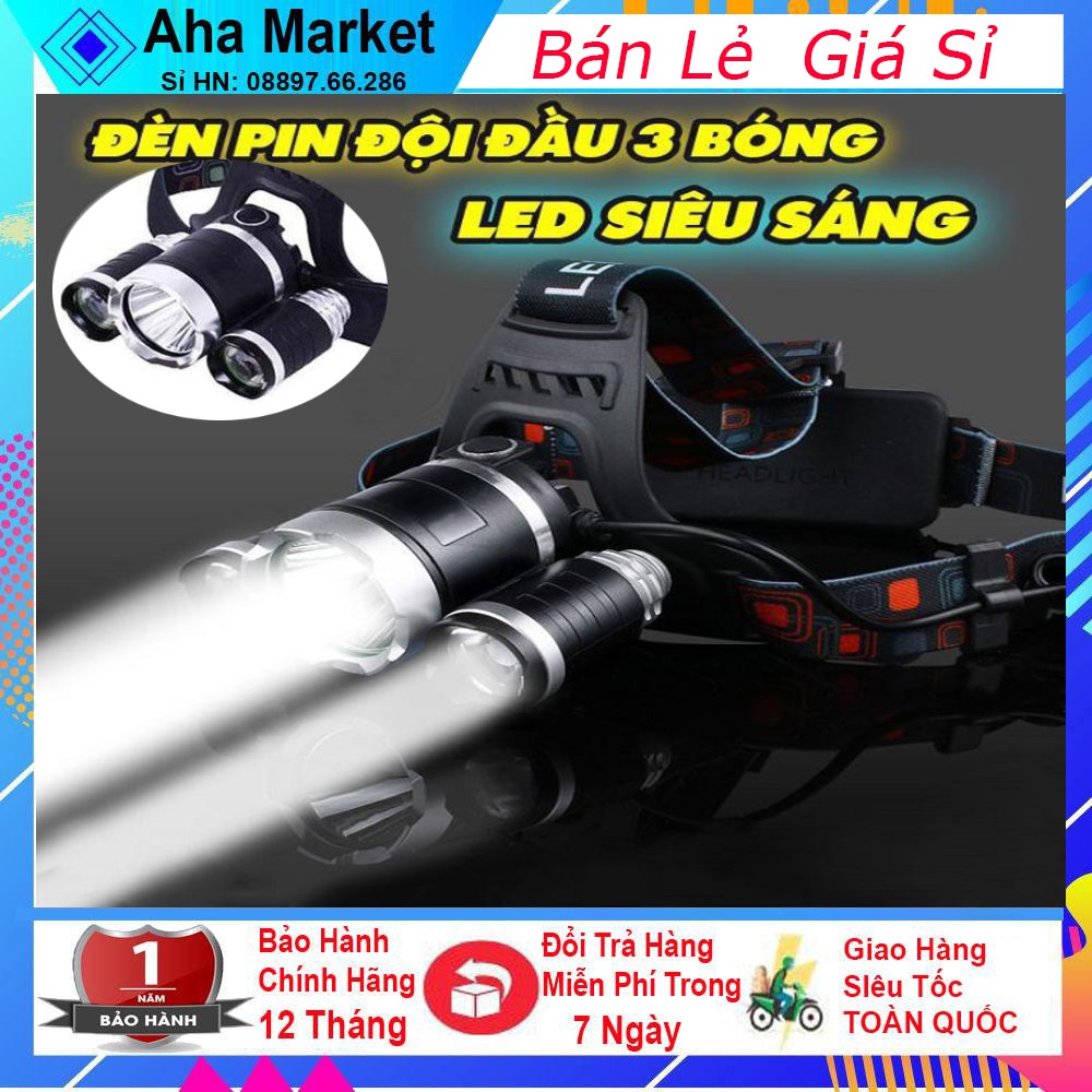 Đèn Pin Đội Đầu 3 Mắt Siêu Sáng ( hàng Chất Lượng Cao)