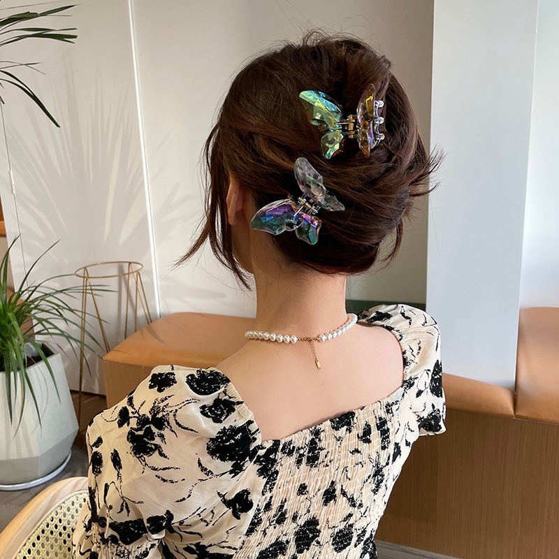 Kẹp càng cua bướm trong suốt cỡ lớn lấp lánh sắc màu Tatitava