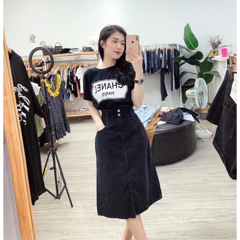 Chân váy jeans xẻ giữa💥Chân váy midi jeans💥{free ship} | BigBuy360 - bigbuy360.vn
