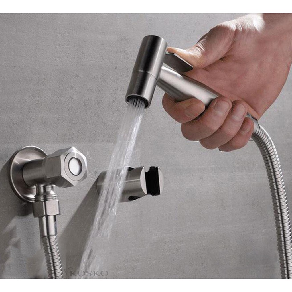 [Bộ 3] vòi xịt vệ sinh inox sus 304 Kosko áp lực mạnh tặng băng tan, vòi xịt bồn cầu tăng áp cao cấp