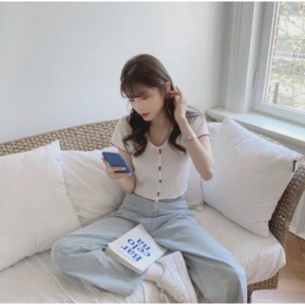 Áo Thun Dệt Kim Tay Ngắn Eo Cao Thời Trang Mùa Hè Cho Nữ