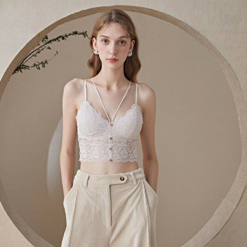 Áo Bra Ren Dây Chéo 4 Khuy Đính CHUNCHUN M43, Áo Lót Nữ Có Mút Đệm Bên Trong Có Thể Tháo Rời