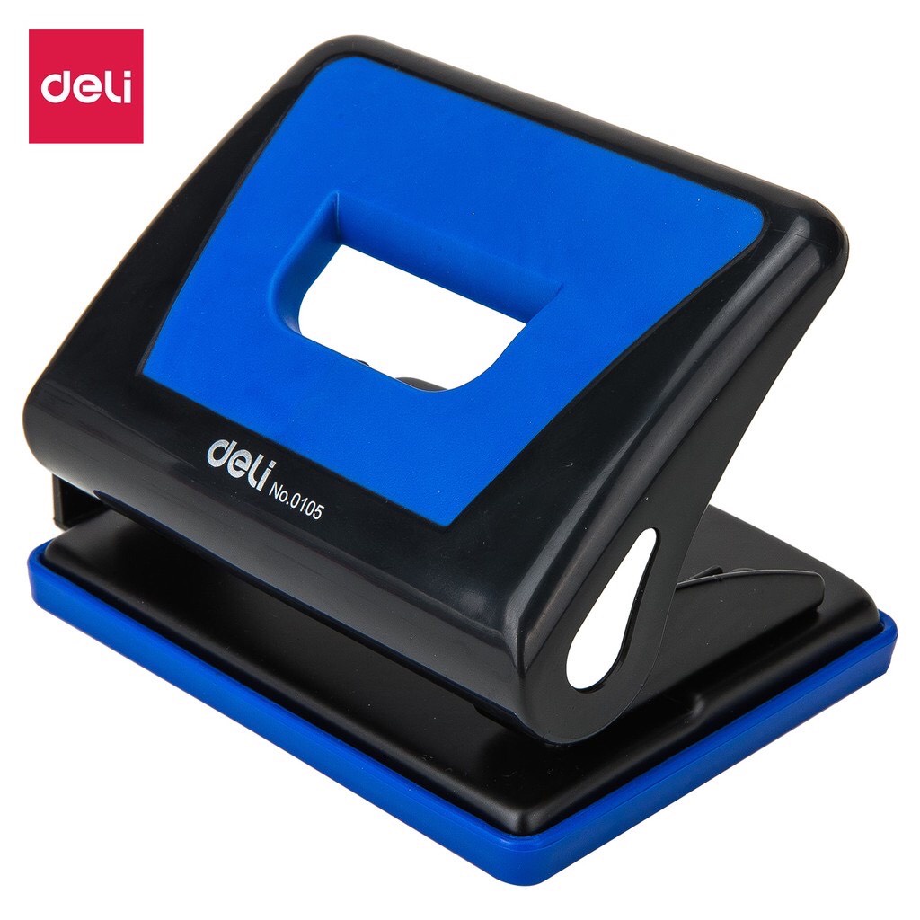 Máy đục lỗ 15 tờ Deli, 3 màu  Xanh dương, Đỏ, Ghi xám - 1 cái E0105 dùng cho văn phòng phẩm giá rẻ tiện lợi sử dụng
