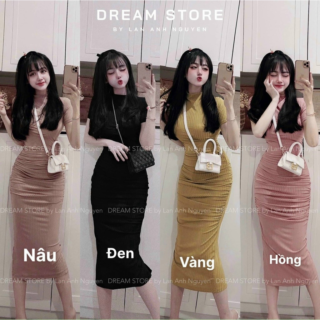 Đầm Thun Cổ Lọ Tay Ngắn - Dáng Dài Maxi Ôm Body Sexy