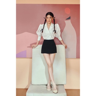 CIGNO-Áo sơ mi trắng cổ danton đắp công sở