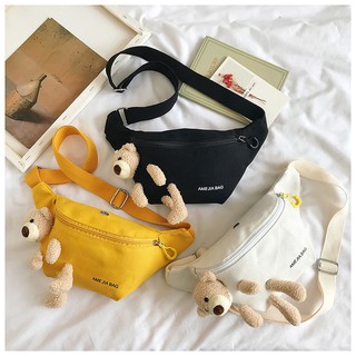 [SIÊU HOT] Túi bao tử kèm gấu bông unisex 3 màu cực xinh cưc ngầu chất vải canvas dày đẹp (Sỉ tử 5sp bất kì)