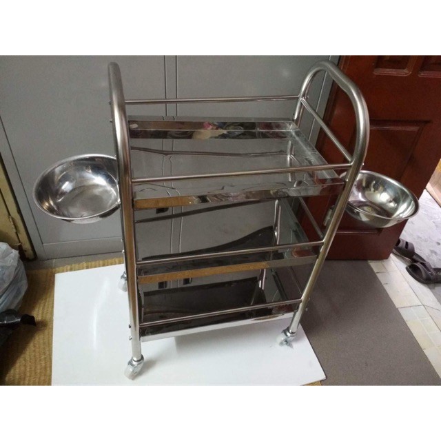 GIẢM GIÁ Xe đẩy inox 3 tầng có 2 bát to chuyên dùng cho spa, thẩm mỹ viện