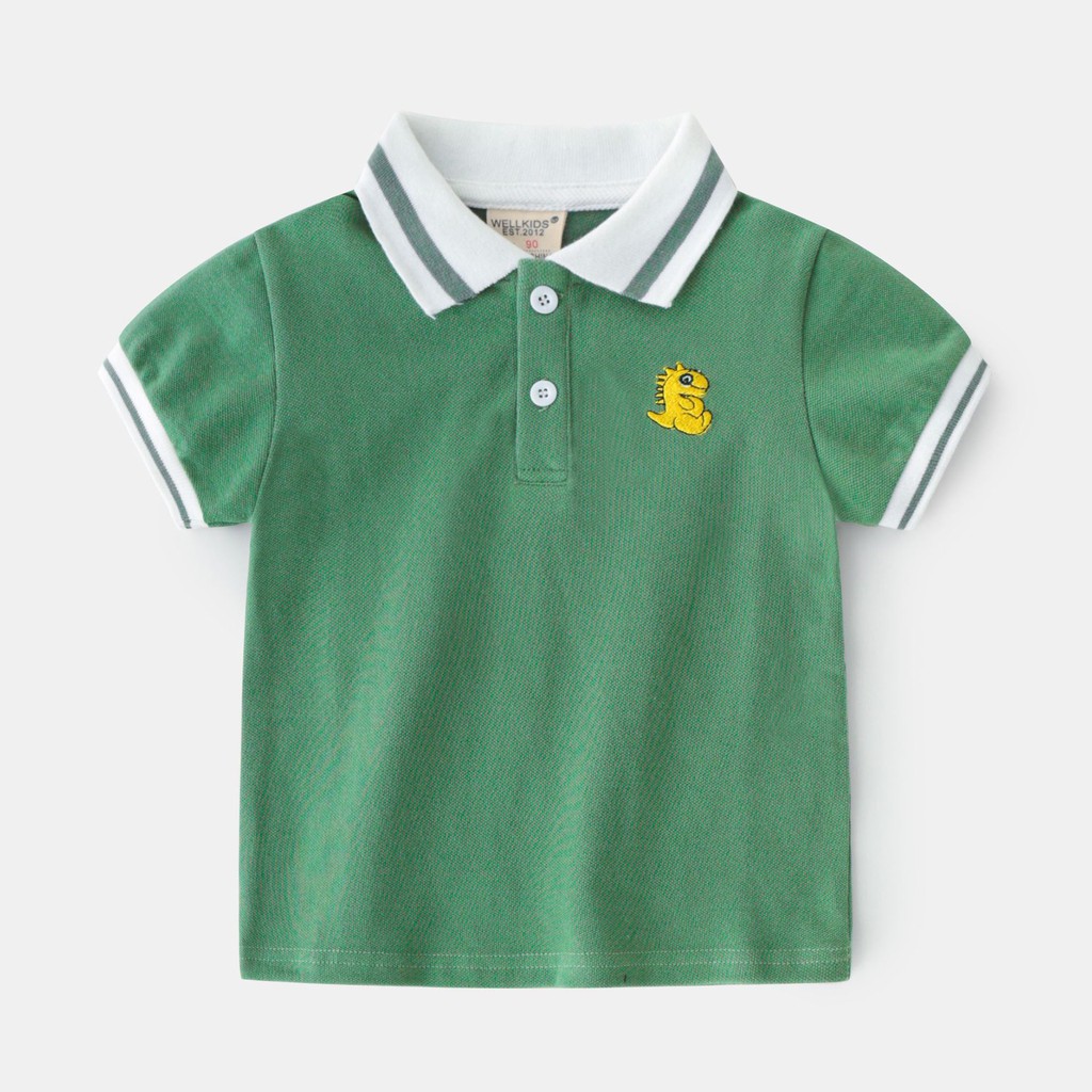 Áo Polo cho bé WELLKIDS họa tiết khủng long chất cotton hàng xuất Âu Mỹ