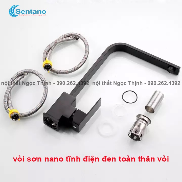 Combo Chậu rửa chén bát SENTANO inox sus304 nano đen chống trầy xước 100x48cm ( có bàn chờ và hộc chứa rác )