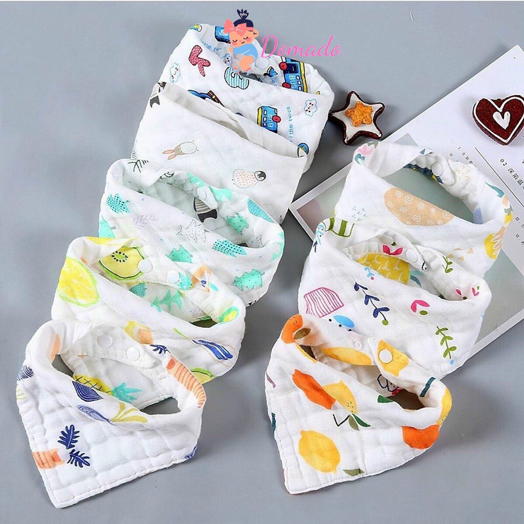 Yếm ăn dặm tam giác cho bé vải xô 6 lớp mềm mại có cúc bấm thấm hút tốt siêu xinh nhiều màu đẹp DOMADO PK03
