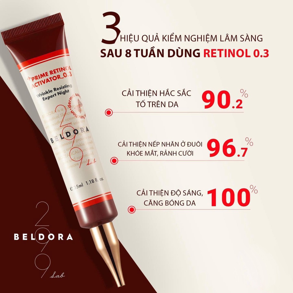 Kem dưỡng retinol xoá nhăn, căng bóng da Beldora 299 prime retinol activator 0.3% 35ml NPP shoptido