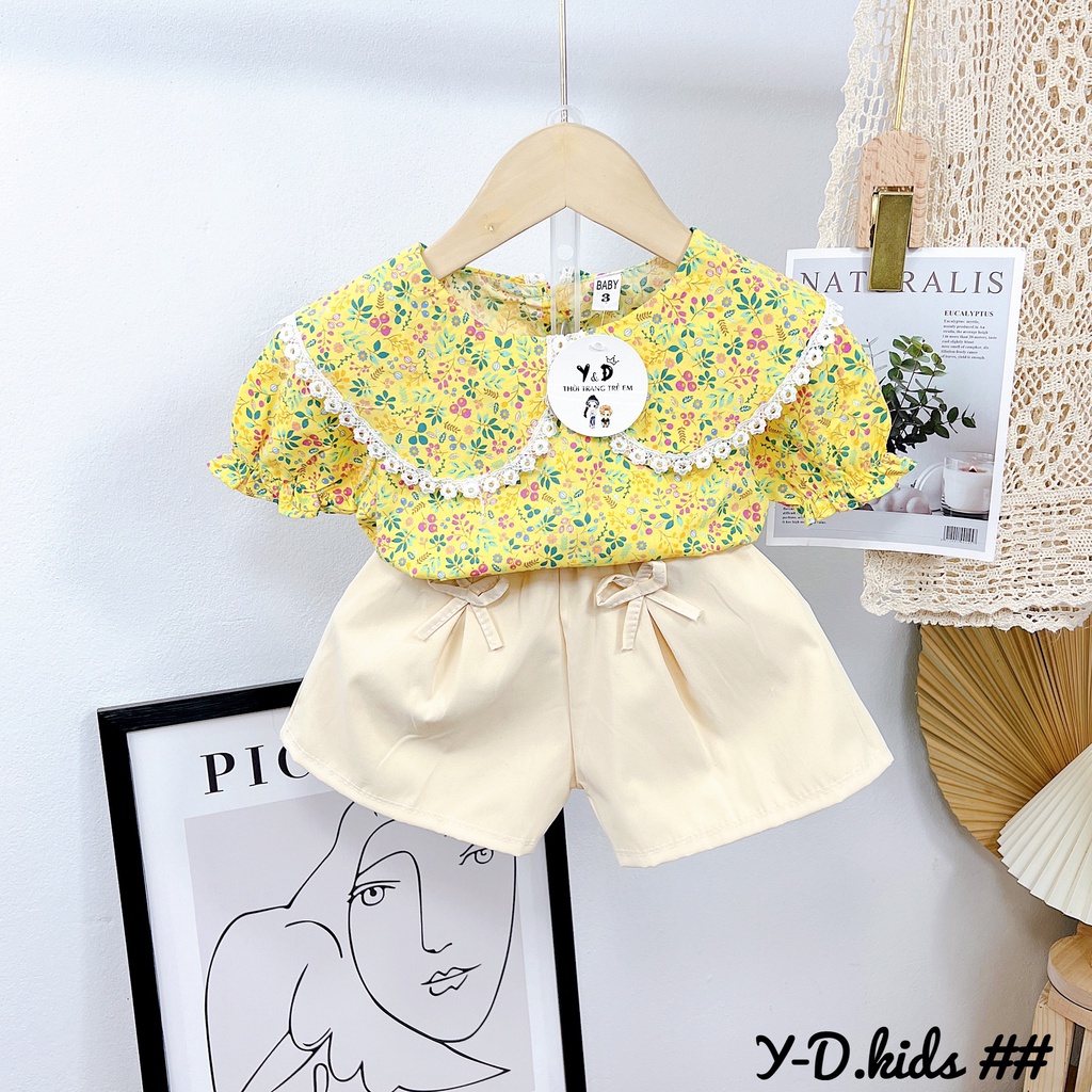 Bộ Quần Áo Hoa Nhí Cổ Tròn Cho Bé Gái