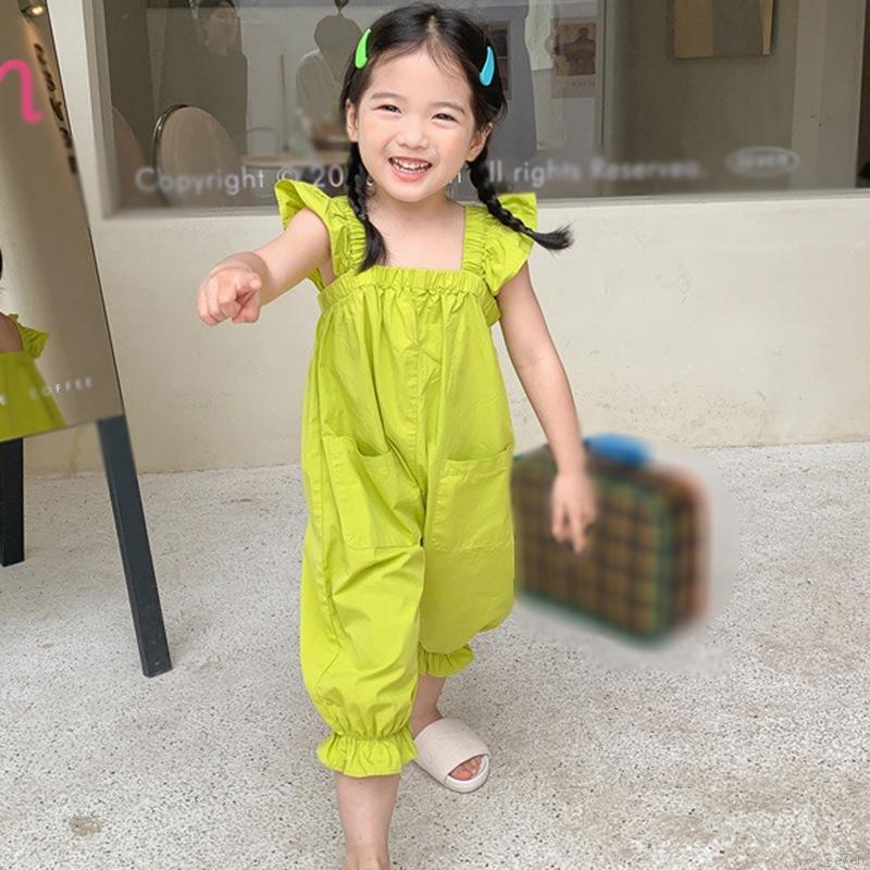 Áo liền quần viền nhún bèo thời trang mùa hè dễ thương dành cho bé gái 90-130CM