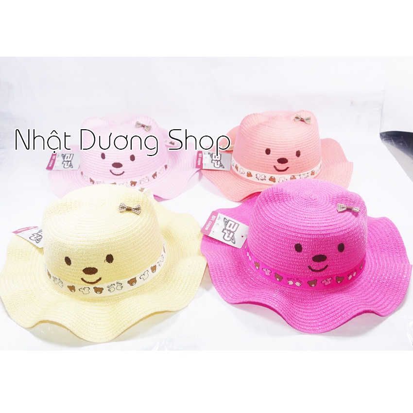Nón cói đi biển trẻ em hình con gâu vành gợn sóng dành cho bé gái từ 2 tới 5 tuổi.