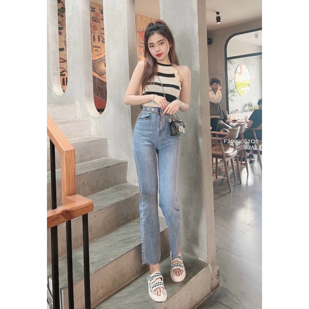 Quần jean dài ống đứng lưng cao 3 nút hàng đẹp tôn dáng!