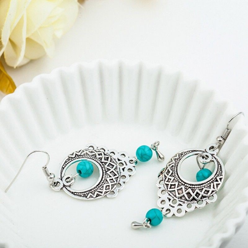 Cặp bông tai hợp kim phối hạt thời trang nữ vintage