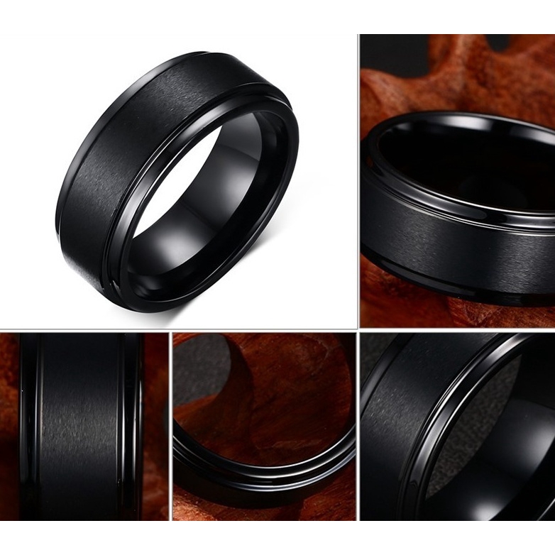 Nhẫn nam đơn giản 8mm màu đen bằng vonfram cacbua tinh khiết thời trang