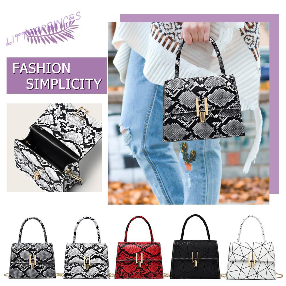 Litterprinces Women Shoulder Crossbody Bag Snake Geometric Print Leather Chain Handbags