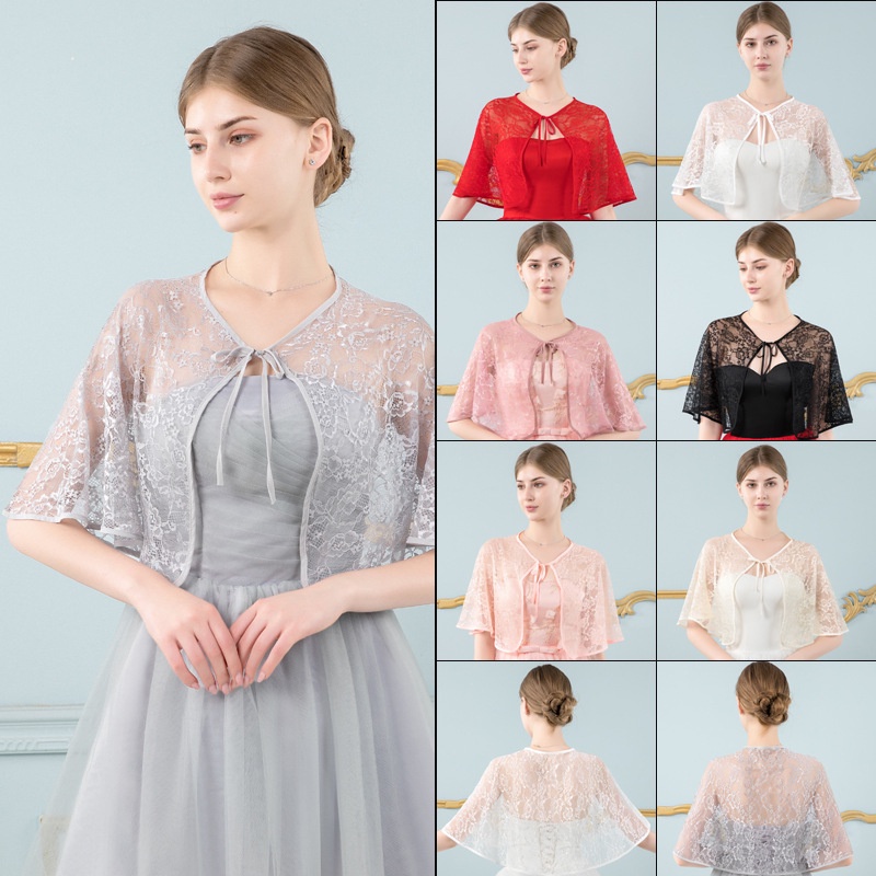 Áo choàng cardigan mỏng phối lưới buộc dây nhiều màu sắc thời trang xuân hè cho đầm cưới cô dâu