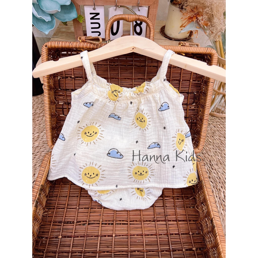 Set 2 dây chip chất liệu xô muslin cao cấp cho bé gái 5-15kg