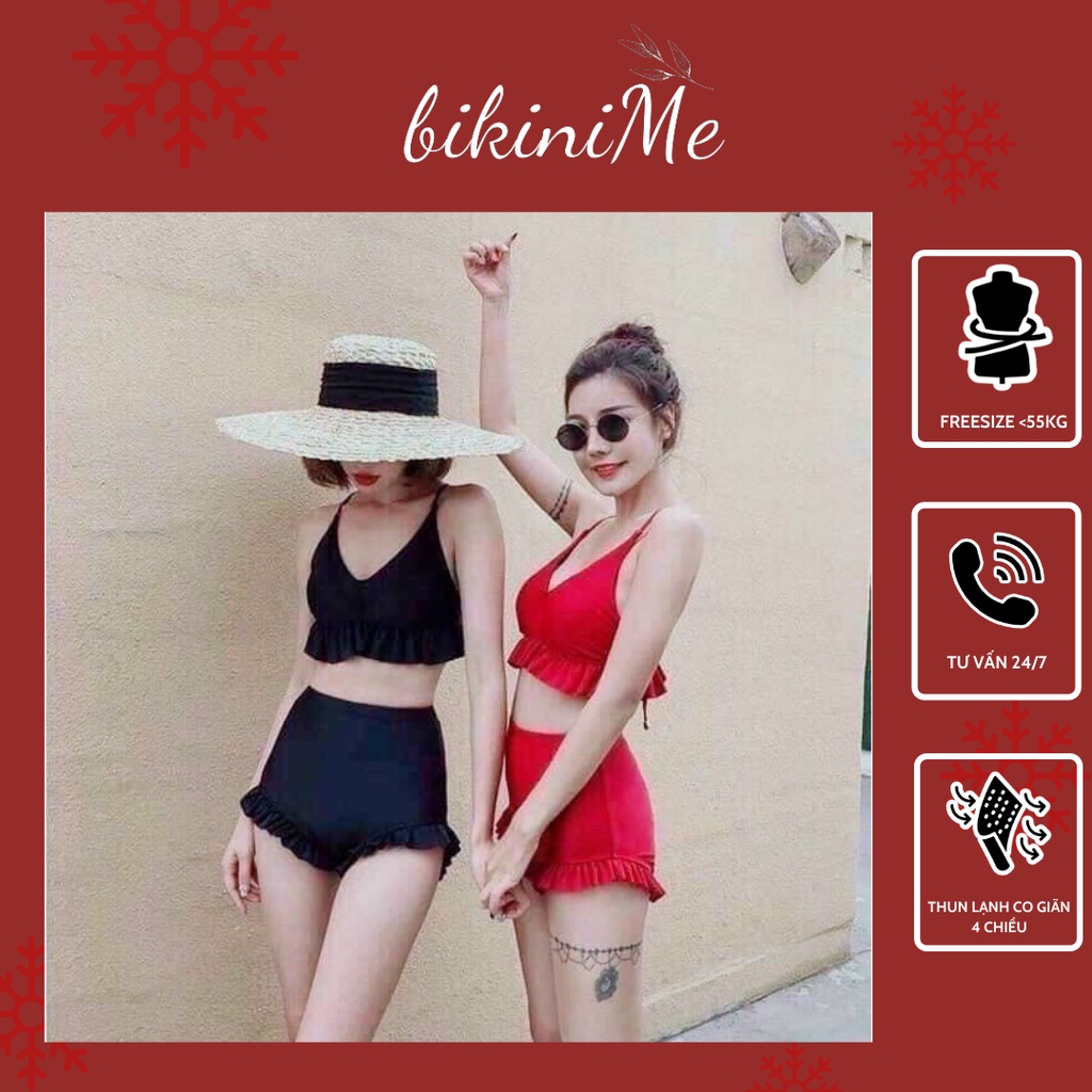 Bikini, đồ bơi hai mảnh bánh bèo màu đen, đỏ tươi xinh cho ngày hè bikiniMe R36